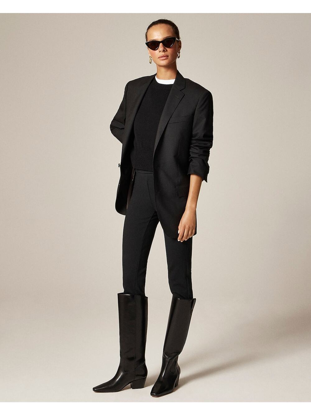 J. Crew Women's New Piper Square-Toe Knee-High Boots Leather Black Size 8 NWOT